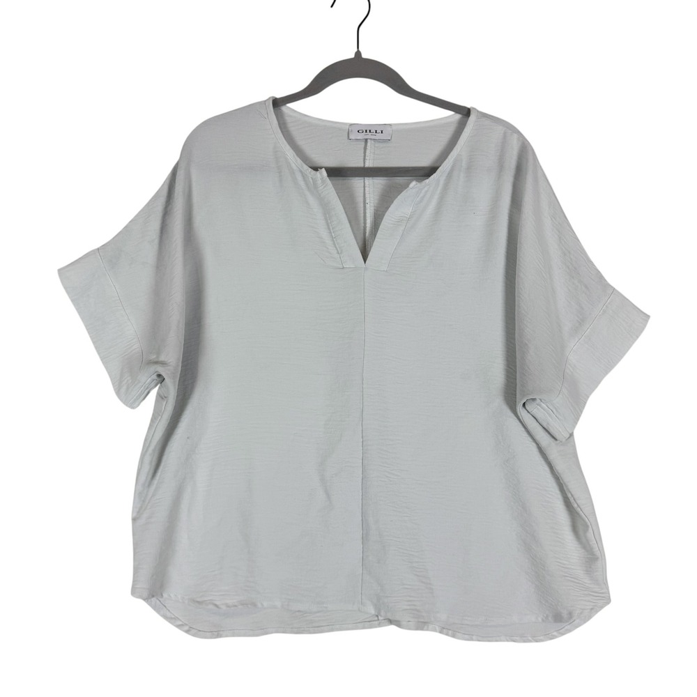 Gilli Blouse Womens XL White V Neck Short Dolman Sleeve Relaxed Tunic Top